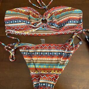 Darong Bandeau Tribal Colorful Patterned Bikini Set XXL New!